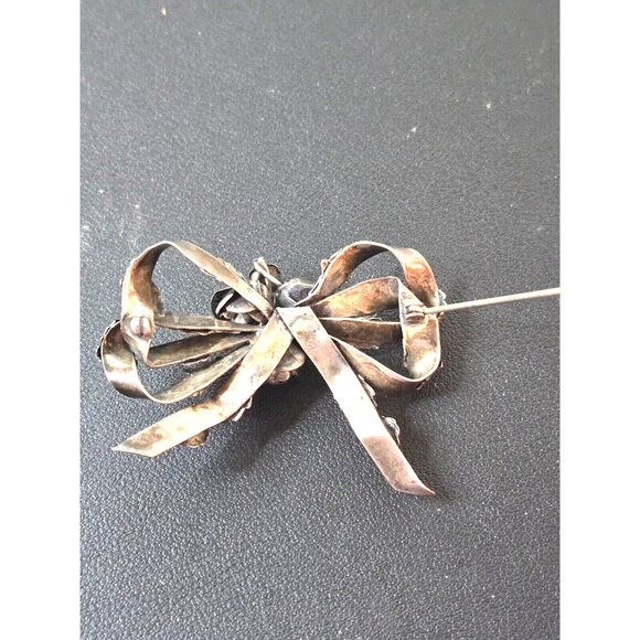 HOBE sterling silver floral bow brooch very vintage and lovely patina - Picture 6 of 8